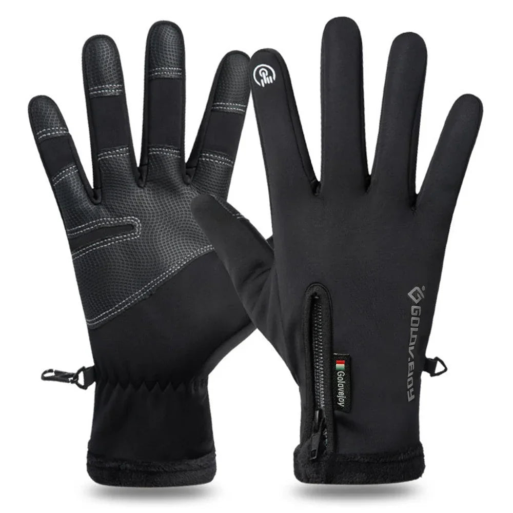 Warm Waterproof Motorcycle Gloves with Fleece Lining