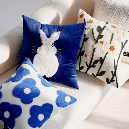 Colorful Floral Rabbit Pillow Cover - Befez