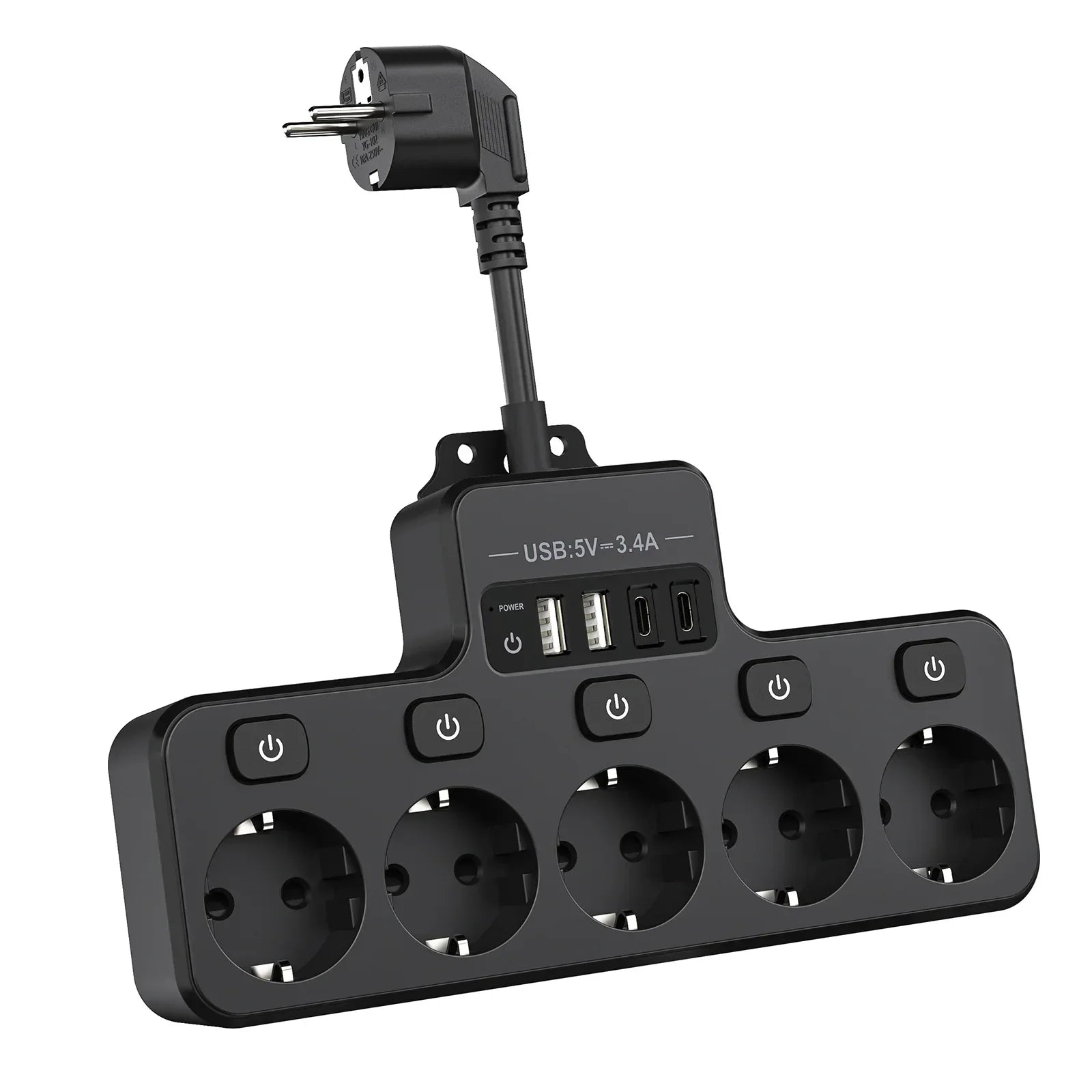 Compact EU Power Strip with 5 Outlets and 4 USB Ports - Befez