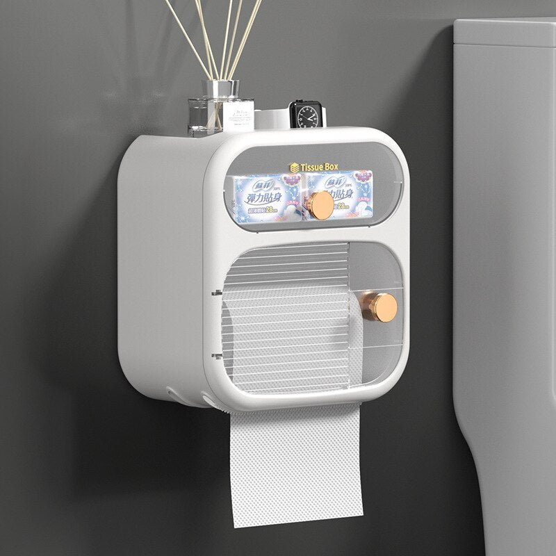 Space-Saving Wall Mount Toilet Paper Holder Storage
