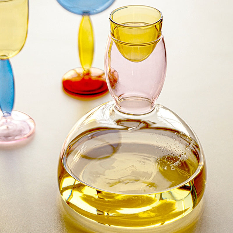 Colorful Glass Chalice and Carafe Set by Phillips