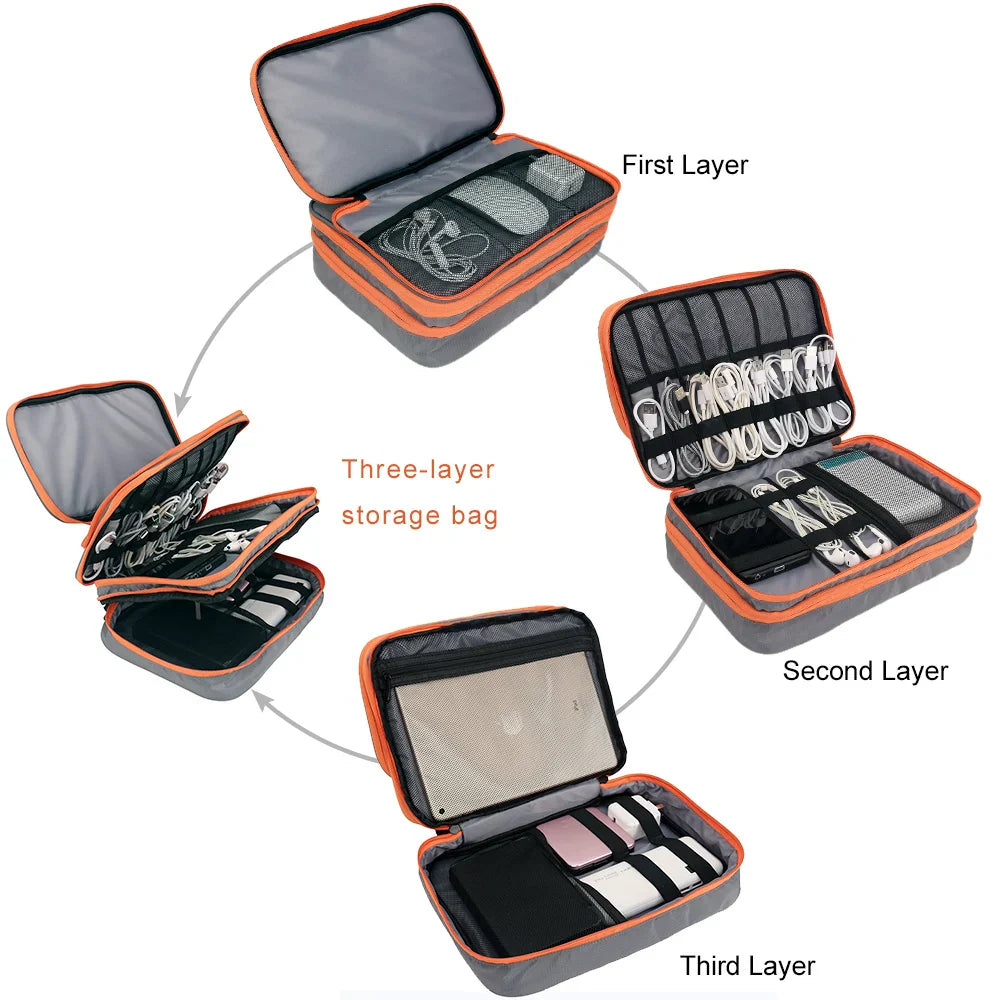 Premium Electronics Case 3-Layer Cable Organizer Bag