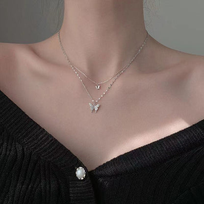 Dainty Feather Double Layer Silver Necklace