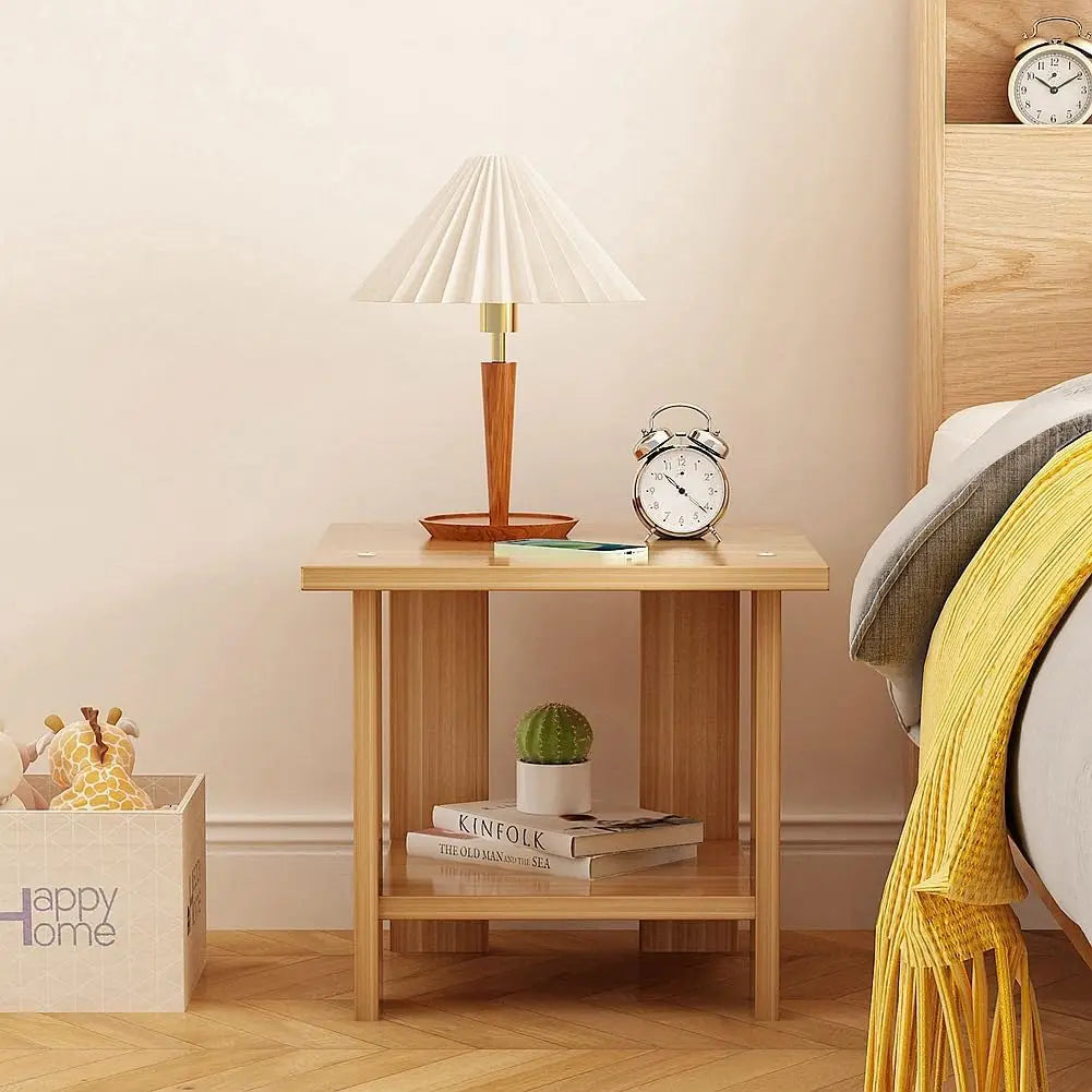 Sturdy Wood Bedside Table with 2 Tier Storage