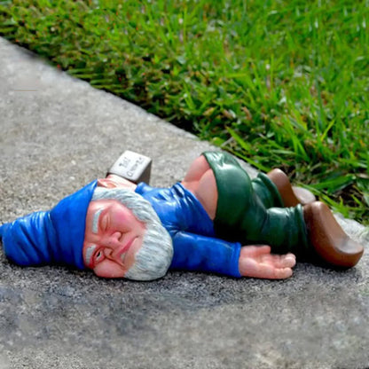 Funny Drunk Gnome Statue Weather Resistant Garden Decor