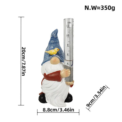 Colorful Gnome Yard Statue with Built-in Rain Gauge