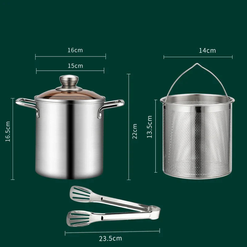 Large Stainless Steel Fry Pan 3L with Strainer & Lid