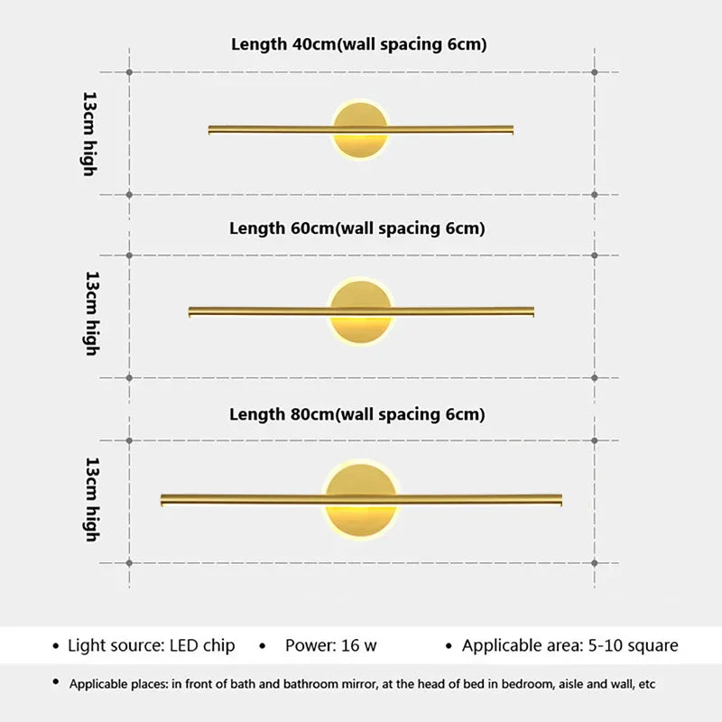 Stylish LED Wall Lamp Black Gold 3 Color