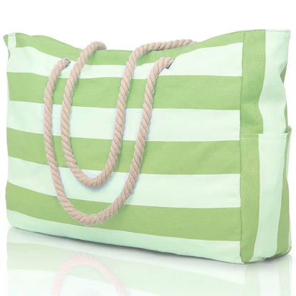 Colorful Stripe Tote Beach Bag with Zipper Closure