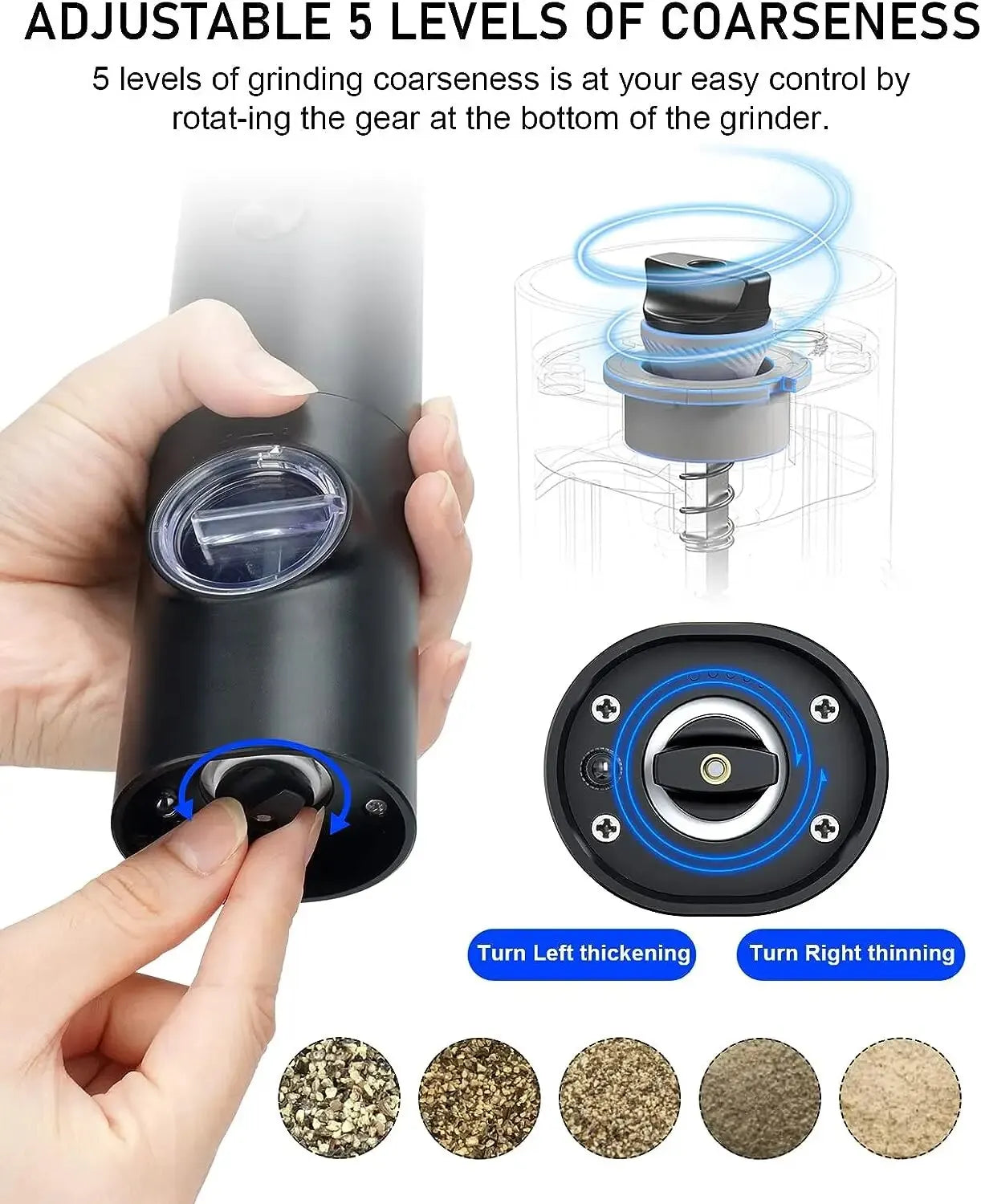 Automatic Salt Pepper Grinder Set, Adjustable Coarse Mill