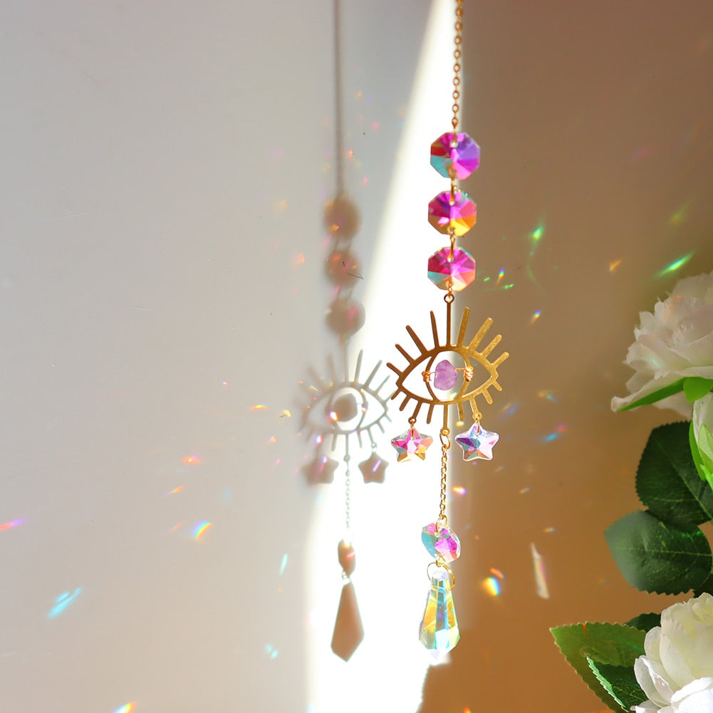 Beautiful Crystal Wind Chime Sun Catcher Moon Decor