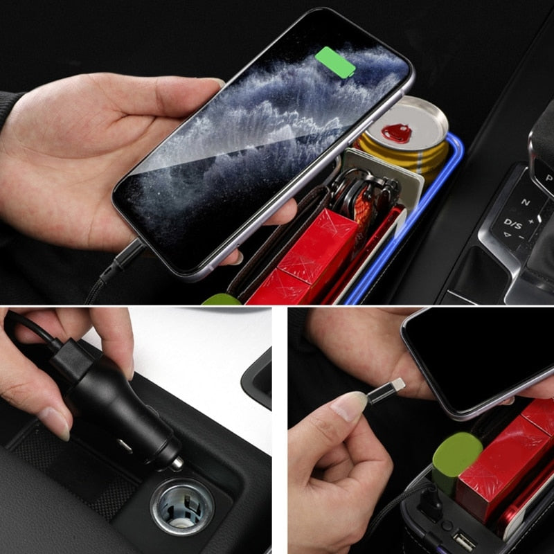 Car Storage Box with USB Charger and LED Light
