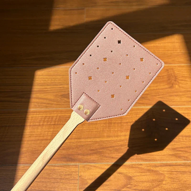 Durable Leather Fly Swatter with Wooden Handle