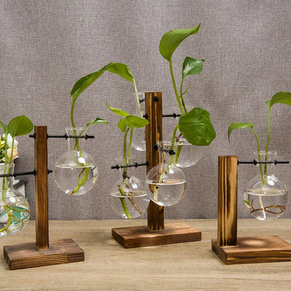 Rustic Wood Glass Vase Set for Fresh Flowers