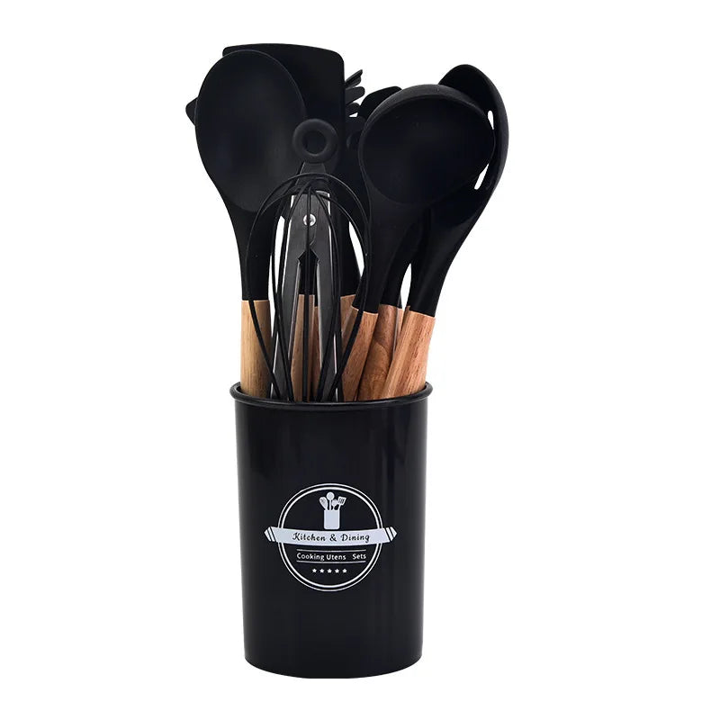 Non-Stick Silicone Kitchen Tool Set with Wood Handles - Befez