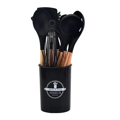 Non-Stick Silicone Kitchen Tool Set with Wood Handles - Befez
