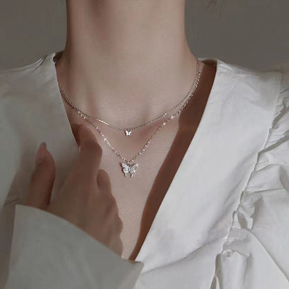 Dainty Feather Double Layer Silver Necklace - Befez