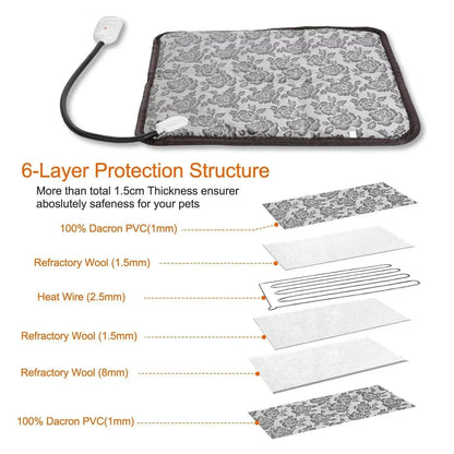 Warm Pet Heating Pad with Timer & Waterproof Design