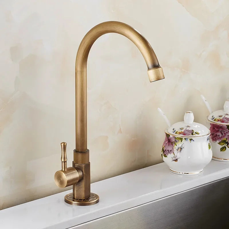 Classic Brass Swan Neck Kitchen Faucet - Befez