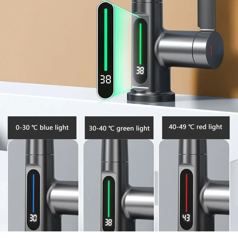 Modern Stainless Steel Faucet with LED Temp Control