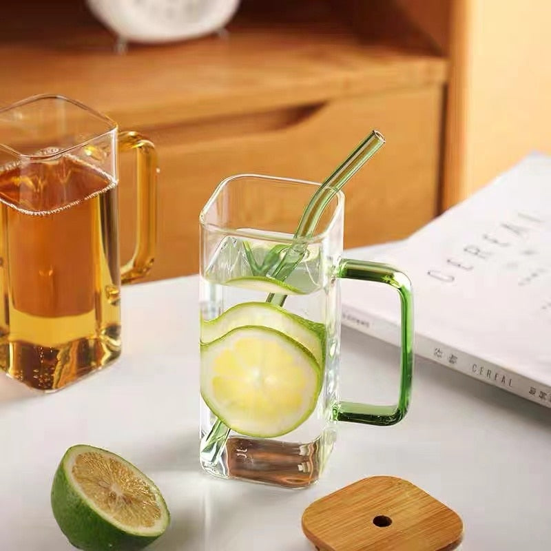 Big Capacity Square Mug with Sipping Straw