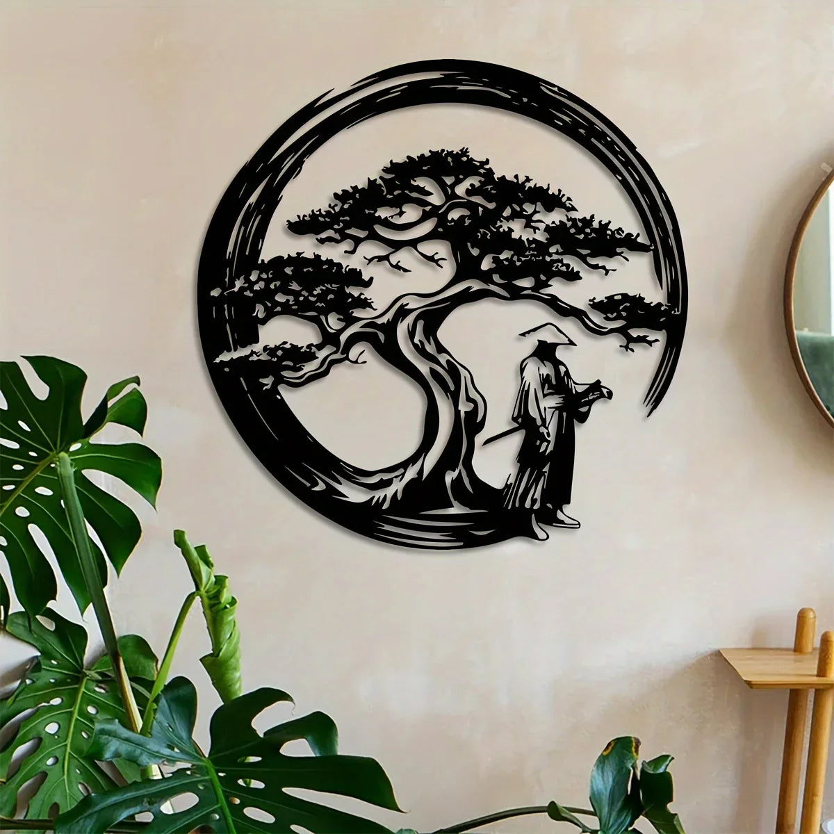 Asian Inspired Metal Wall Art Bonsai Tree Decoration