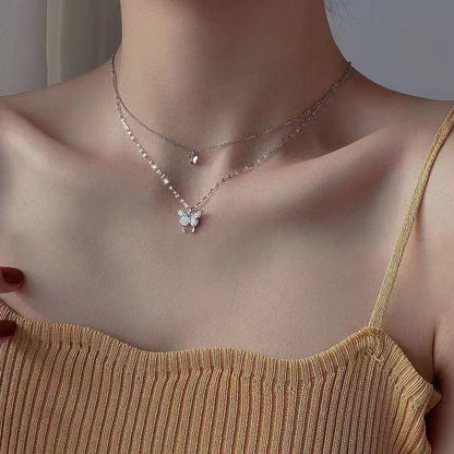 Dainty Feather Double Layer Silver Necklace