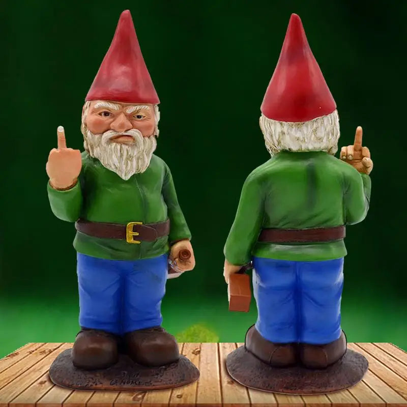 Humorous Garden Gnome Statue with Funny Gesture