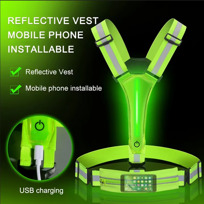 Visible LED Safety Vest with Adjustable Straps and Rechargeable Lights