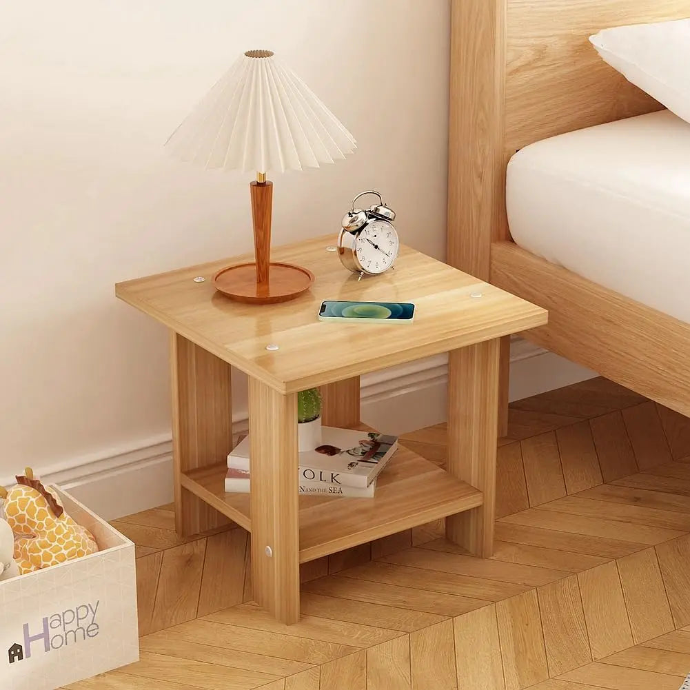 Sturdy Wood Bedside Table with 2 Tier Storage - Befez