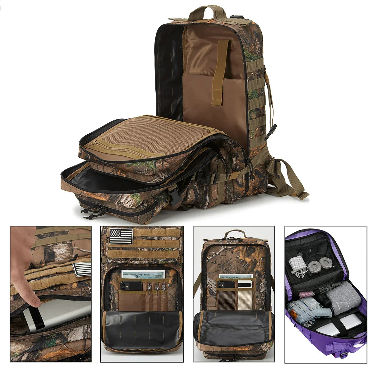 Durable 45L Tactical Backpack with Molle System - Khaki