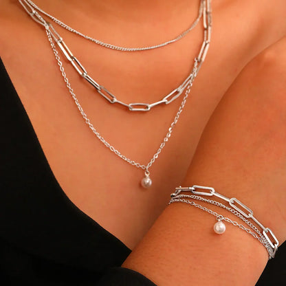 Delicate Pearl Chain Layering Necklace Set
