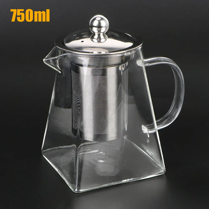 Clear Glass Teapot with Metal Strainer, 550/750/950ml