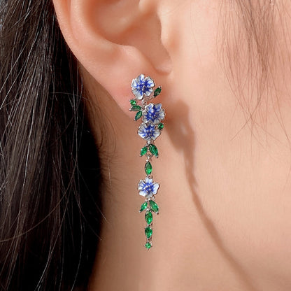 Classic Navy Floral Drop Earrings - Befez