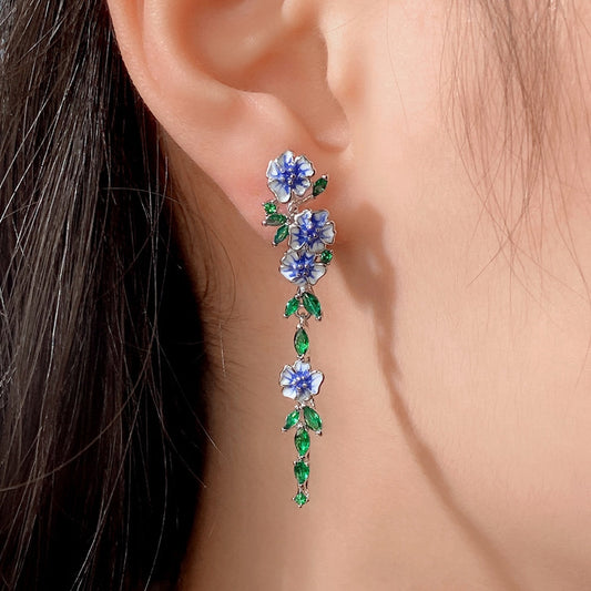 Classic Navy Floral Drop Earrings - Befez