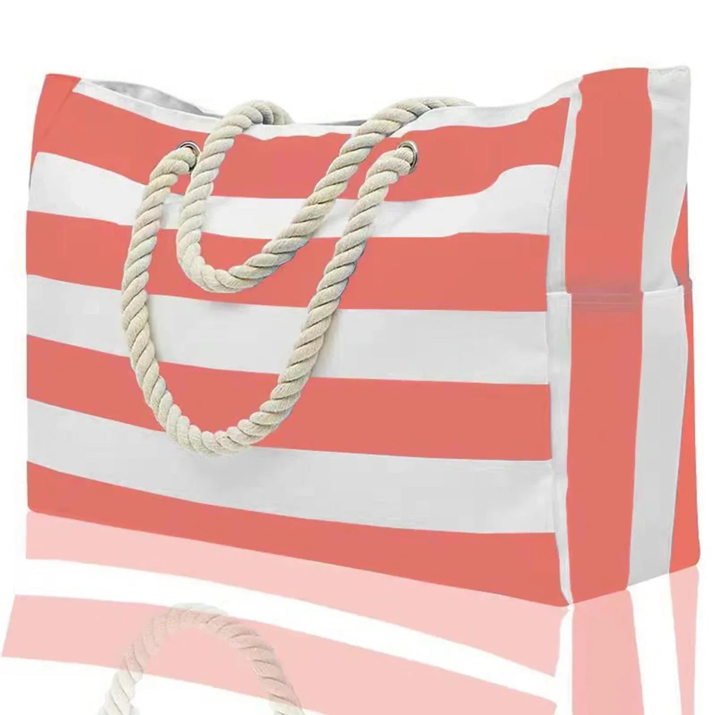 Colorful Stripe Tote Beach Bag with Zipper Closure