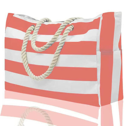 Colorful Stripe Tote Beach Bag with Zipper Closure