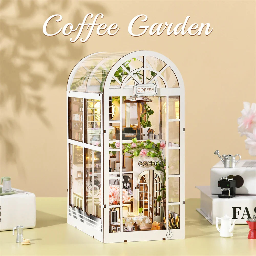 Cozy Mini Coffee Shop Bookshelf Kit with LED Lights