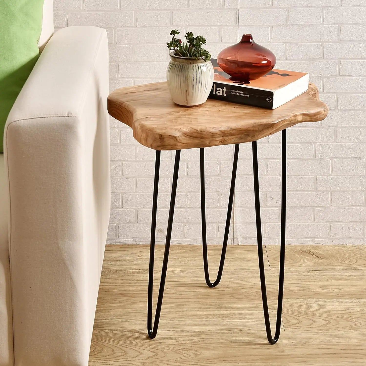 Rustic Wood End Table with Live Edge Shelf - Befez