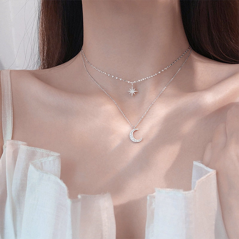 Dainty Feather Double Layer Silver Necklace