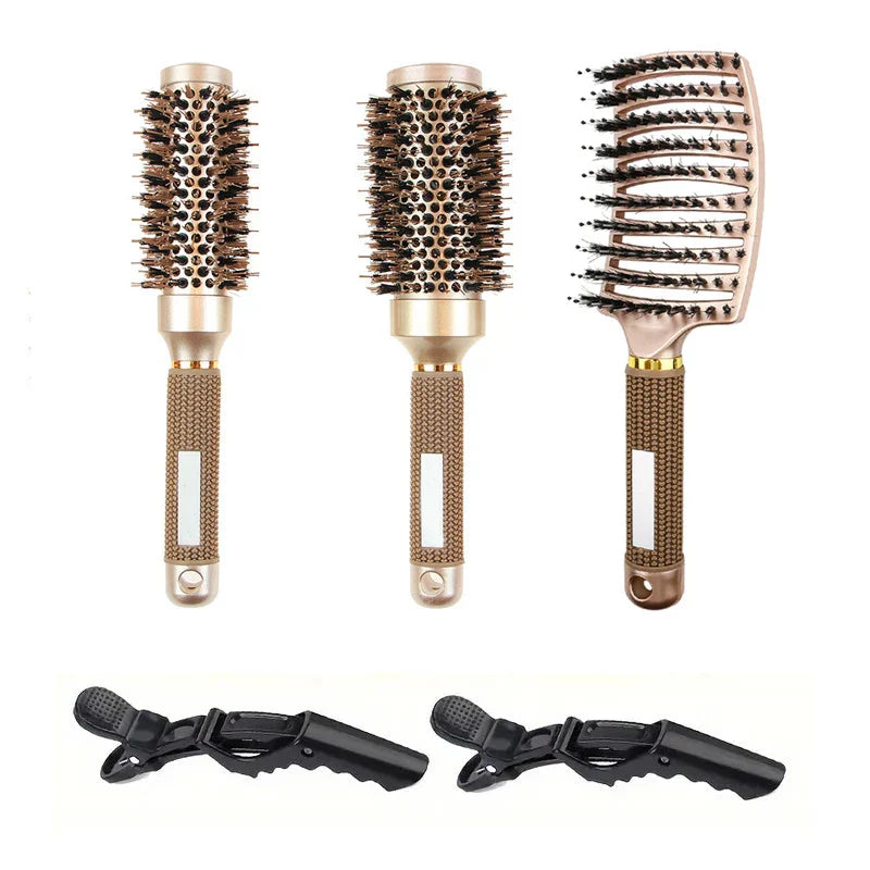 Round Hair Brush Set Ceramic & Boar Bristles Anti Frizz - Befez