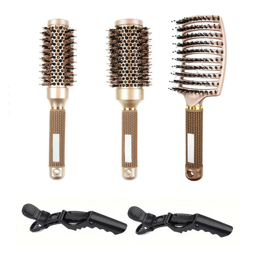 Round Hair Brush Set Ceramic & Boar Bristles Anti Frizz - Befez