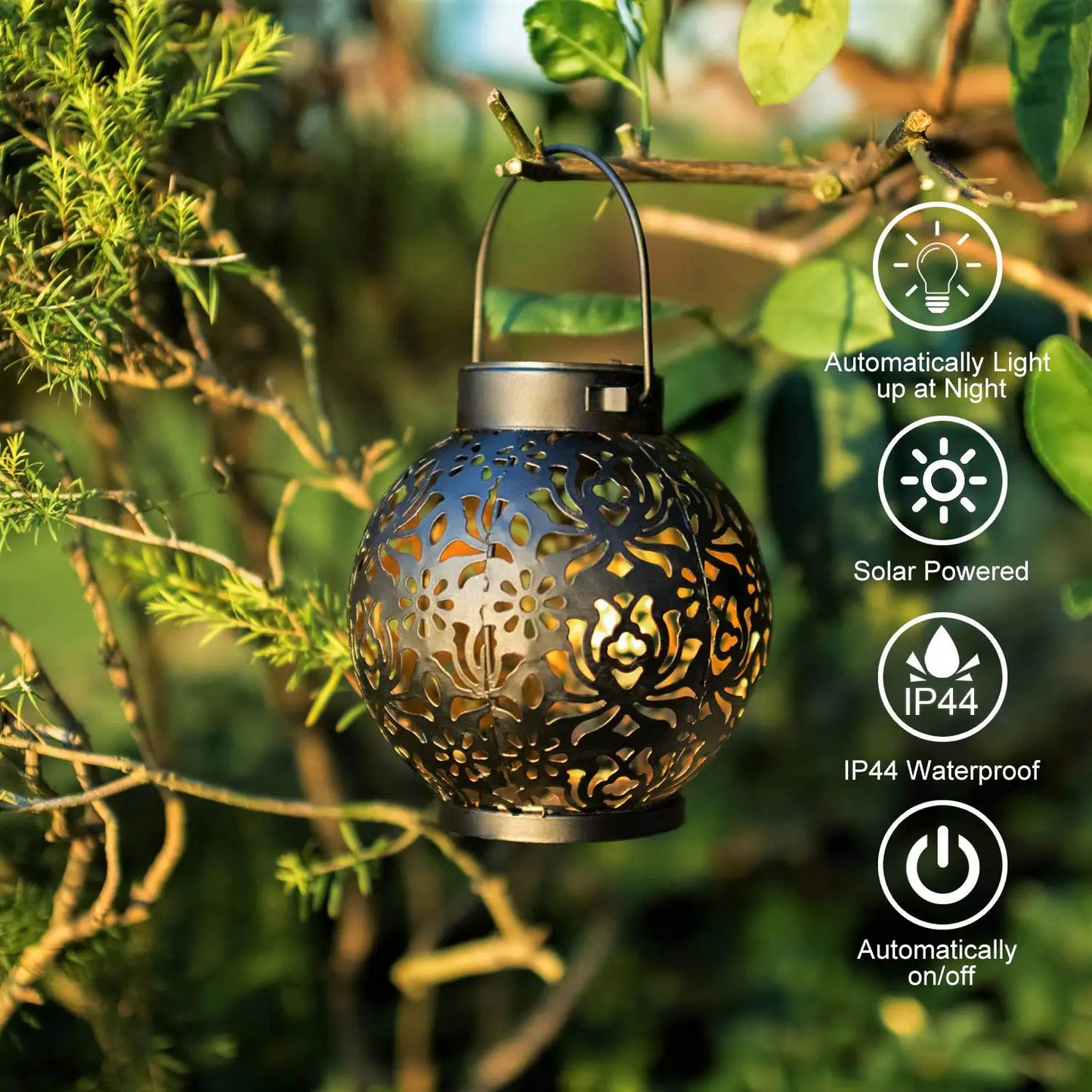 Outdoor Solar Hanging Lamp with Iron Decor & Projection