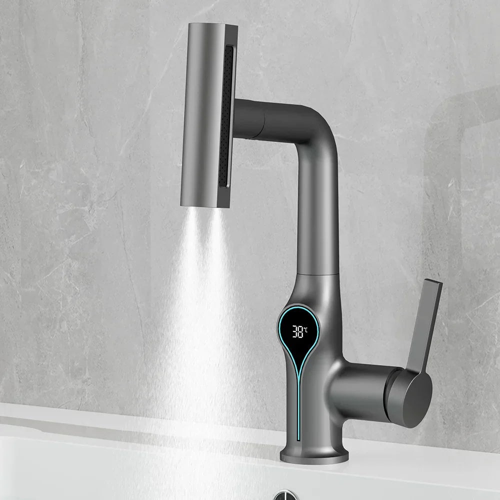 Modern Faucet with LED Temperature Control and Spray Nozzle
