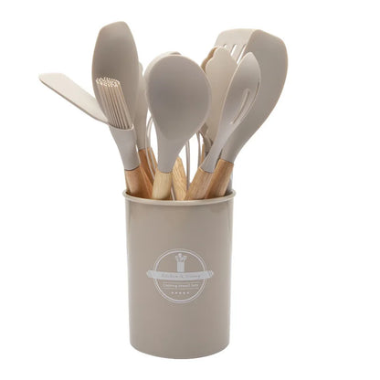 Non-Stick Silicone Kitchen Tool Set with Wood Handles