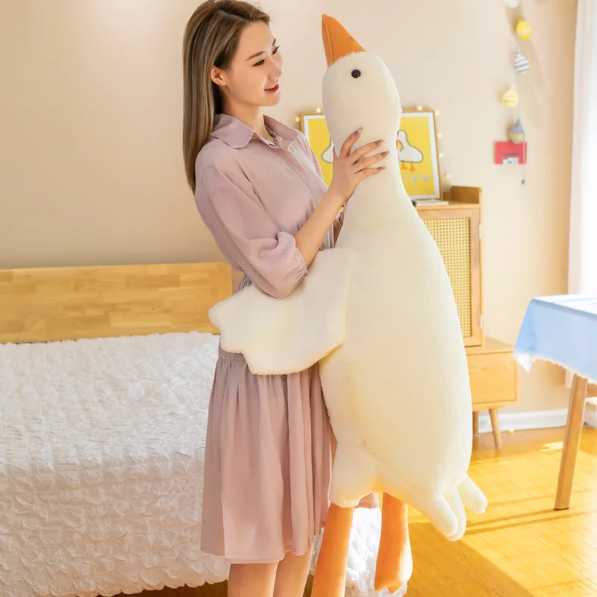 Soft White Plush Goose Cushion Toy