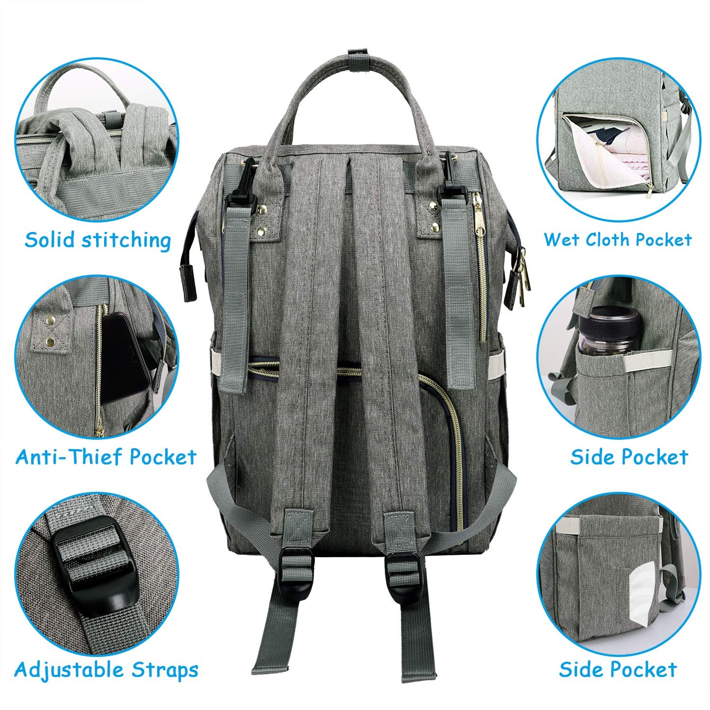 Spacious Portable USB Baby Diaper Bag Backpack