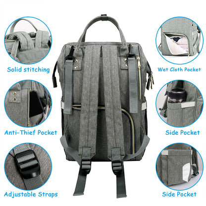 Spacious Portable USB Baby Diaper Bag Backpack