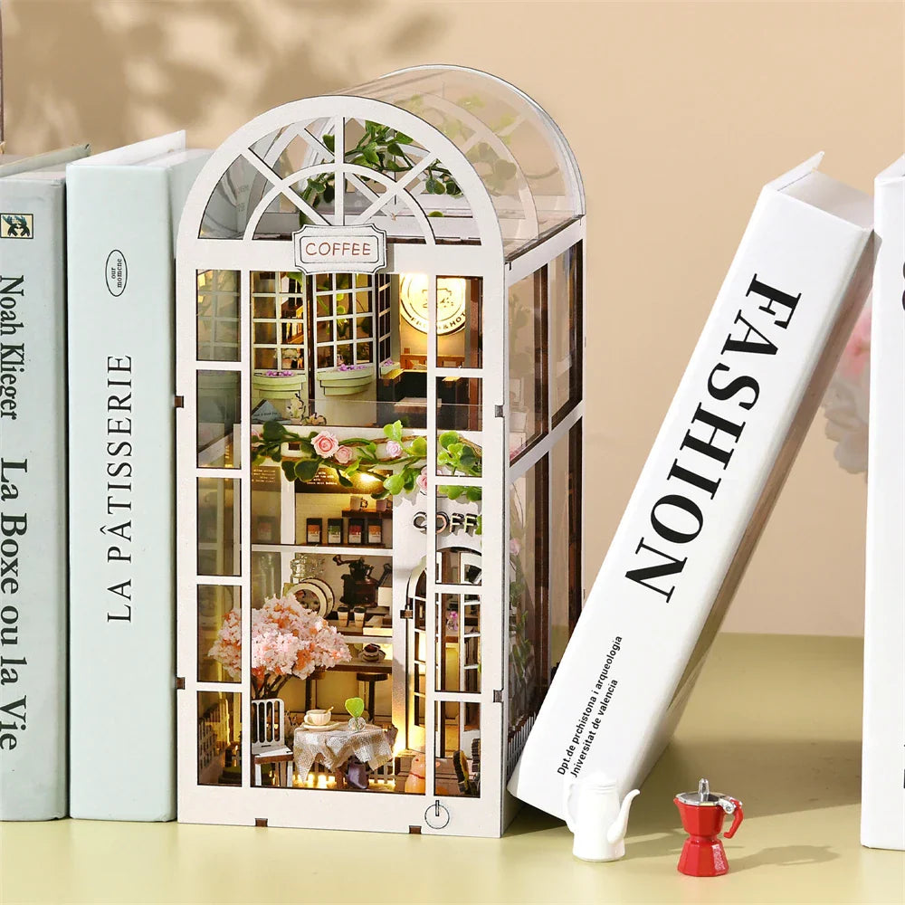 Cozy Mini Coffee Shop Bookshelf Kit with LED Lights - Befez