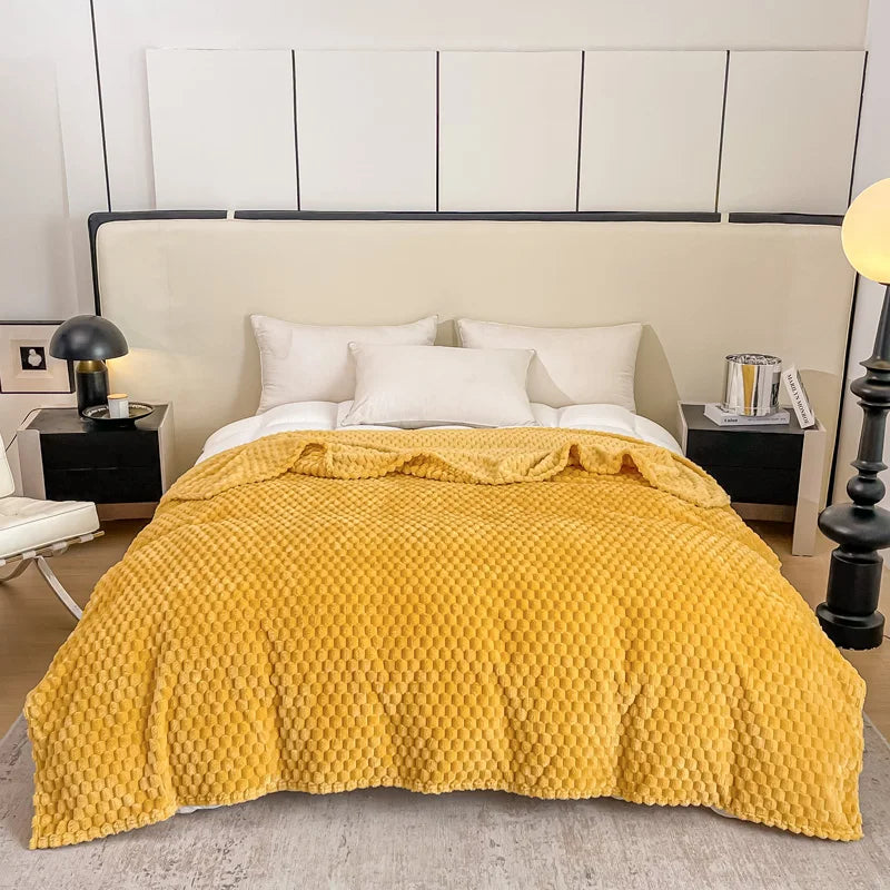 Plush Checked Velvet Blanket Soft Warm Throw - Befez